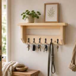 Handmade Pine Key Rack With Shelf, 6 Hooks, Dog Lead Holder - 5 Finishes - thumbnail 4
