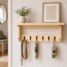 Handmade Pine Key Rack With Shelf, 6 Hooks, Dog Lead Holder - 5 Finishes - thumbnail 3