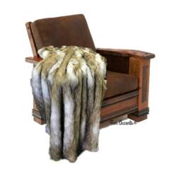 Golden Brown Coyote Stripe Faux Fur Throw Blanket - Minky Lining