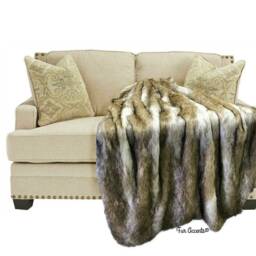 Golden Brown Coyote Stripe Faux Fur Throw Blanket - Minky Lining - thumbnail 3
