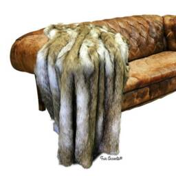 Golden Brown Coyote Stripe Faux Fur Throw Blanket - Minky Lining - thumbnail 4