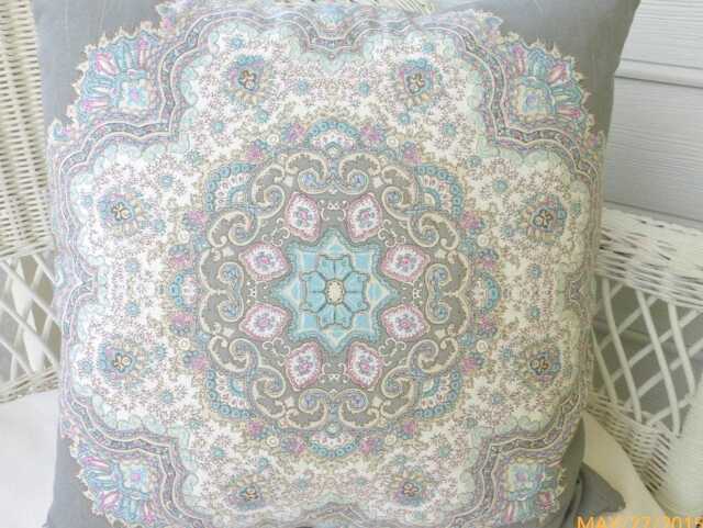 Grey & White Medallion Pillow Cover, Ronnie Gold Designer Fabric - image 1