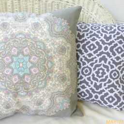 Grey & White Medallion Pillow Cover, Ronnie Gold Designer Fabric - thumbnail 3