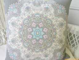 Grey & White Medallion Pillow Cover, Ronnie Gold Designer Fabric - thumbnail 1