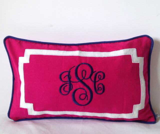 Monogram Embroidered Personalized Modern Lumbar Pillows For Graduation Preppy Room Decor Gift Her - image 1