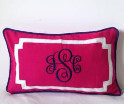 Monogram Embroidered Personalized Modern Lumbar Pillows For Graduation Preppy Room Decor Gift Her - thumbnail 1