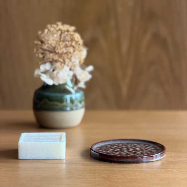 Handmade Stoneware Soap Dish - Burgundy Blue Glaze Pottery Bathroom Accessory - image 1