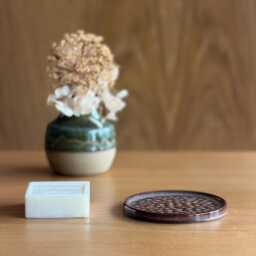 Handmade Stoneware Soap Dish - Burgundy Blue Glaze Pottery Bathroom Accessory - thumbnail 1