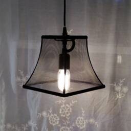 Wire Mesh Lampshade, Black, Blue Trim Lamp Shade - thumbnail 2