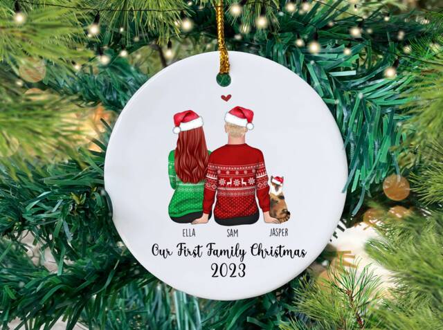Personalized Family & Cat Christmas Bauble Custom Tree Ornament - image 1