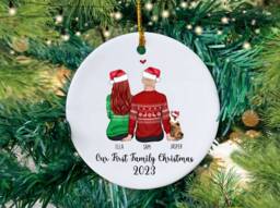 Personalized Family & Cat Christmas Bauble Custom Tree Ornament - thumbnail 1