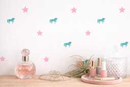 Unicorn Wall Decals + Stars, Peel & Stick Nursery Stickers, 40 Unicorns 100 Kids Bedroom Bathroom Decor - thumbnail 1