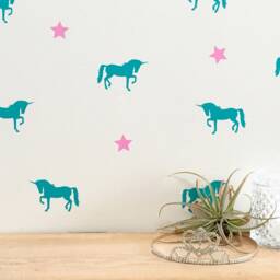 Unicorn Wall Decals + Stars, Peel & Stick Nursery Stickers, 40 Unicorns 100 Kids Bedroom Bathroom Decor - thumbnail 2