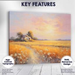 Pastel Sunset Farmhouse Golden Field Rural Landscape Canvas Wall Art Print Decor Picture Ready To Hang - thumbnail 1