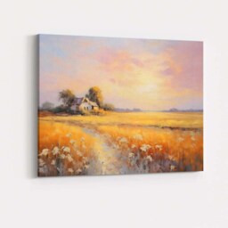 Pastel Sunset Farmhouse Golden Field Rural Landscape Canvas Wall Art Print Decor Picture Ready To Hang - thumbnail 4