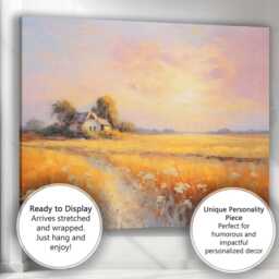 Pastel Sunset Farmhouse Golden Field Rural Landscape Canvas Wall Art Print Decor Picture Ready To Hang - thumbnail 3