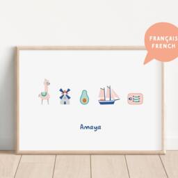 Letter Board Name Print - Personalized Bilingual Poster Cheeky Nursery Custom Letter Gender Neutral Playroom Art Alphabet Letters - thumbnail 3