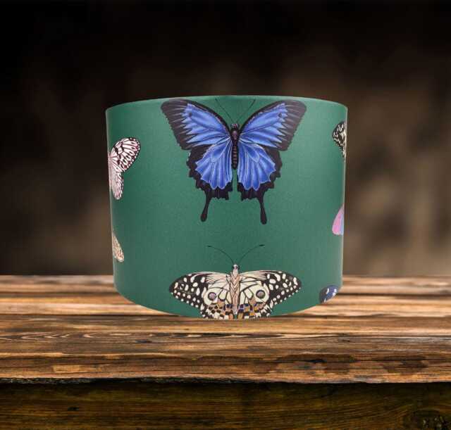 Butterfly Lampshade For Ceiling & Table Lamps, Emerald Green Woodland Drum Light Shade - image 1