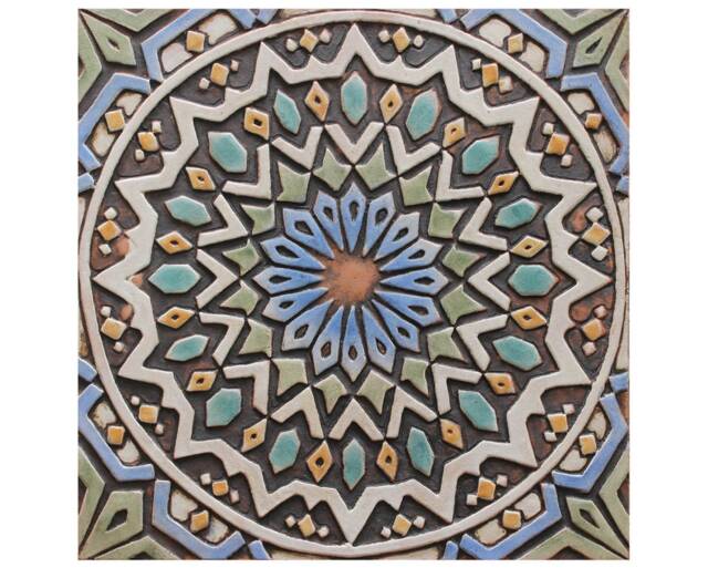 Handmade Ceramic Moroccan Wall Tile, Relief Art Decor, Matt Blue - 30cm/11.8 - image 1