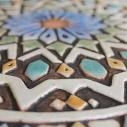 Handmade Ceramic Moroccan Wall Tile, Relief Art Decor, Matt Blue - 30cm/11.8 - thumbnail 2
