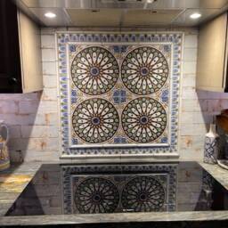Handmade Ceramic Moroccan Wall Tile, Relief Art Decor, Matt Blue - 30cm/11.8 - thumbnail 4