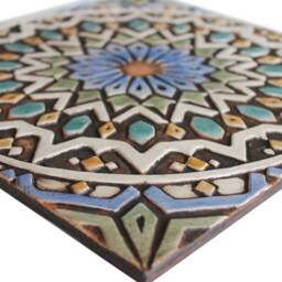 Handmade Ceramic Moroccan Wall Tile, Relief Art Decor, Matt Blue - 30cm/11.8 - thumbnail 3