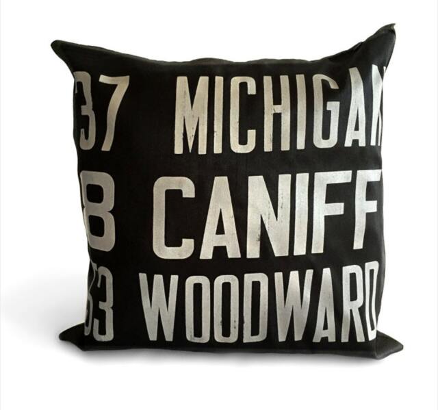 Detroit Bus Scroll Throw Pillow. Black & White Graphic Throw Pillow, Gift For Detroiter, Michigan Gift, Transportation History - image 1