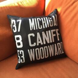 Detroit Bus Scroll Throw Pillow. Black & White Graphic Throw Pillow, Gift For Detroiter, Michigan Gift, Transportation History - thumbnail 2