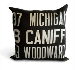 Detroit Bus Scroll Throw Pillow. Black & White Graphic Throw Pillow, Gift For Detroiter, Michigan Gift, Transportation History - thumbnail 1