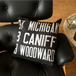 Detroit Bus Scroll Throw Pillow. Black & White Graphic Throw Pillow, Gift For Detroiter, Michigan Gift, Transportation History - thumbnail 3