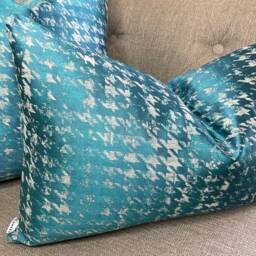 Modern Houndstooth Decorative Designer Pillow Teal Cushion Cover Double Sided Geometric High Quality Handmade - thumbnail 2