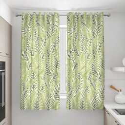 Green Botanical Curtains, Modern Tropical Leaf Pattern Drapes, Fresh Jungle Style Window Panels, Custom Made Eyelet Or Rod Pocket Curtains - thumbnail 3