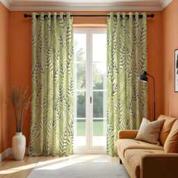 Green Botanical Curtains, Modern Tropical Leaf Pattern Drapes, Fresh Jungle Style Window Panels, Custom Made Eyelet Or Rod Pocket Curtains - thumbnail 2