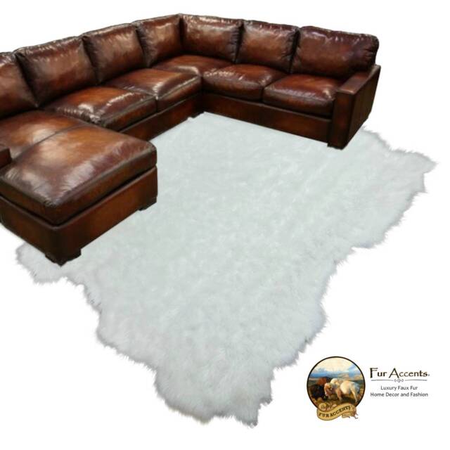 White Shaggy Faux Sheepskin Rug - Handmade Fur Accent Usa - image 1