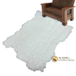 White Shaggy Faux Sheepskin Rug - Handmade Fur Accent Usa - thumbnail 2