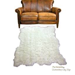 White Shaggy Faux Sheepskin Rug - Handmade Fur Accent Usa - thumbnail 3