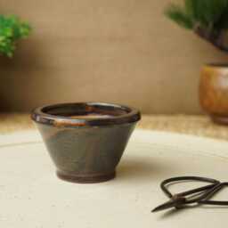 Handmade Red Black Mame Bonsai Pot. 7.5cm Diameter, 4.5cm High. G2535.2 - thumbnail 2
