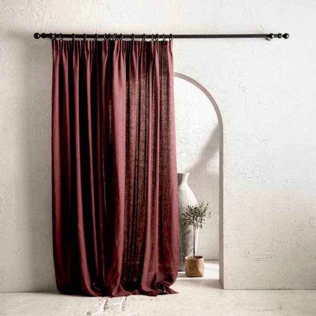 Pleated Linen Curtain Panel, Curtains, Pencil Pleat Window Drapes, Unlined, Privacy, Blackout Panels - image 1