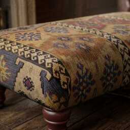 Warwick Anthropology Kilim Fabric Upholstered Footstool - Coffee Table Footrest Wooden Legs - thumbnail 2