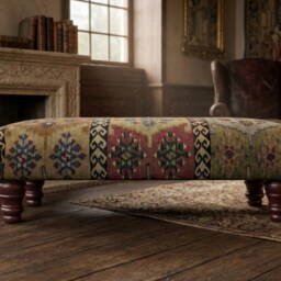 Warwick Anthropology Kilim Fabric Upholstered Footstool - Coffee Table Footrest Wooden Legs - thumbnail 3