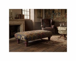Warwick Anthropology Kilim Fabric Upholstered Footstool - Coffee Table Footrest Wooden Legs