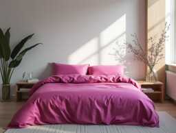 Fuchsia Sateen Bedding Set 1 Duvet Cover & 2 Pillowcases Cotton Satin Comforter