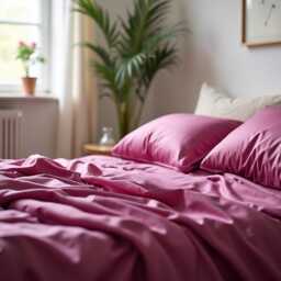 Fuchsia Sateen Bedding Set 1 Duvet Cover & 2 Pillowcases Cotton Satin Comforter - thumbnail 4