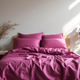 Fuchsia Sateen Bedding Set 1 Duvet Cover & 2 Pillowcases Cotton Satin Comforter - thumbnail 3