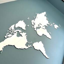 White Acrylic World Map Wall Art Engraved Landmasses - thumbnail 3