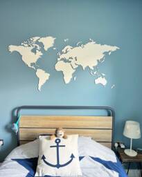 White Acrylic World Map Wall Art Engraved Landmasses