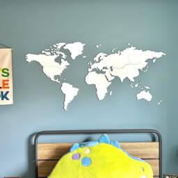 White Acrylic World Map Wall Art Engraved Landmasses - thumbnail 2
