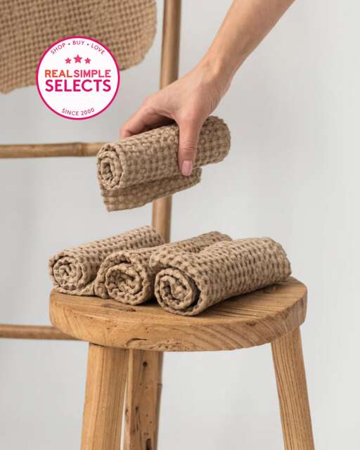Beige Linen Waffle Face Cloth Set Of 5 - Natural Cotton Towels Soft Washcloths For Skincare, Baby, Bath Zero Waste Gift - image 1