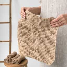 Beige Linen Waffle Face Cloth Set Of 5 - Natural Cotton Towels Soft Washcloths For Skincare, Baby, Bath Zero Waste Gift - thumbnail 3