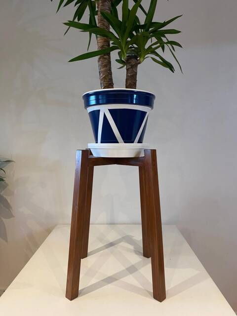 Hand-Painted Terracotta Plant Pot, Blue & White Triangle Design - image 1